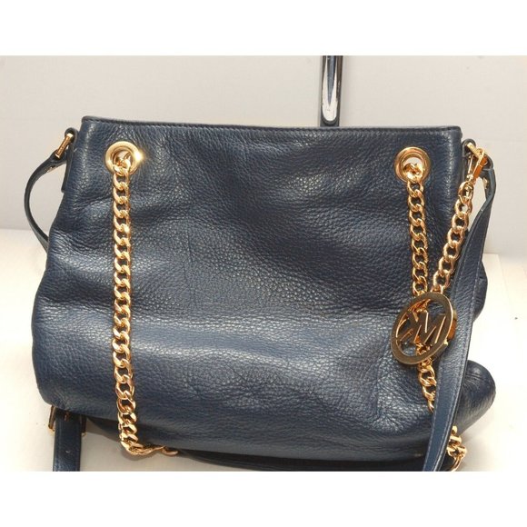 Michael Kors Jet Set Pebbled Leather Medium Shoulder Tote in Blue PreOwnedNice - Picture 16 of 16